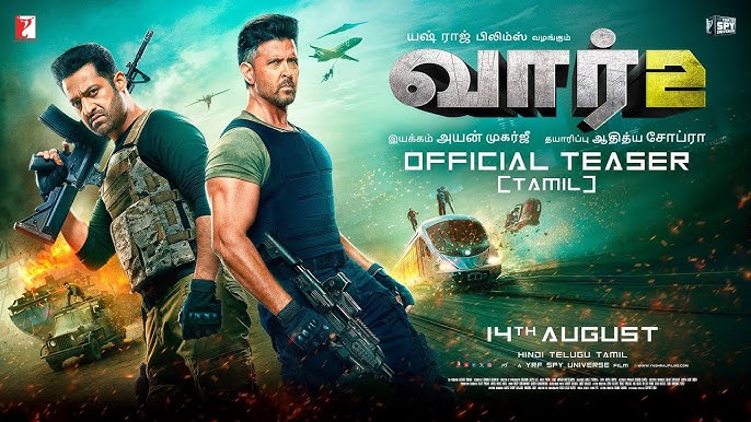 War 2 official teaser poster featuring Hrithik Roshan and Jr NTR