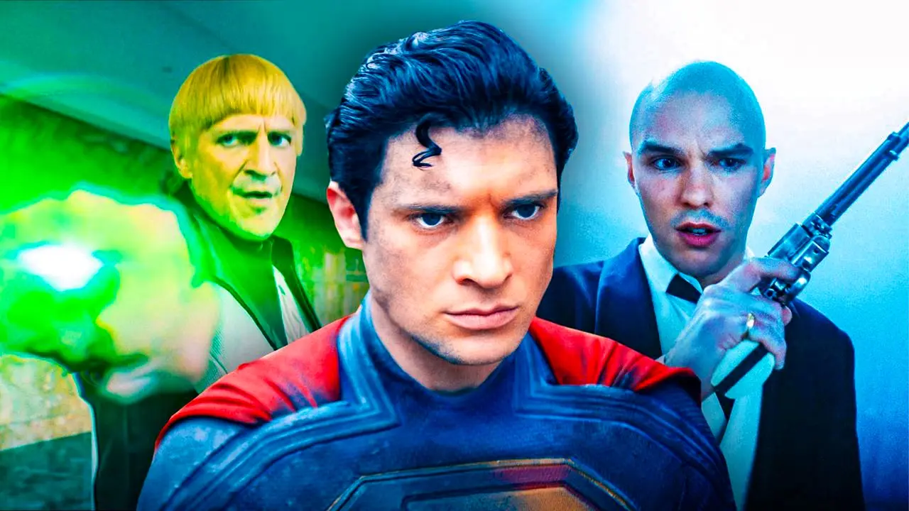 Artistic depiction of Superman standing heroically in a dramatic landscape, symbolizing the plot themes of Superman 2025